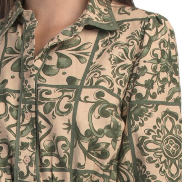 LEA Short Sleeve Tile Print Mini Dress With Belt - Picture 3 of 3